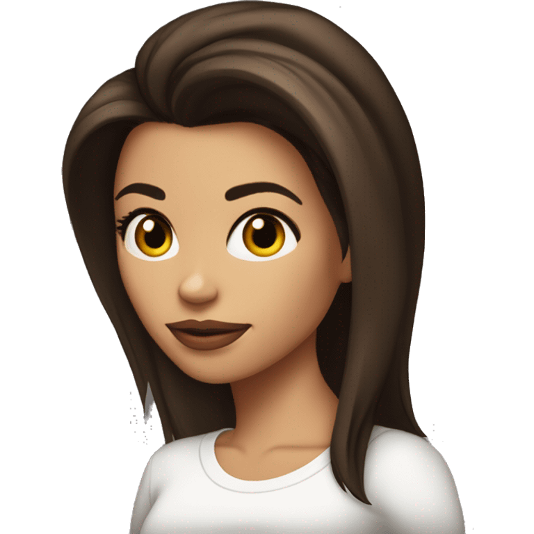 3/4 face, contrasted, shadow, light, Eva Longoria expression, thin nose, brunette woman, hazel eyes, long eyelashes, dark shoulder shaded hair, white t-shirt emoji