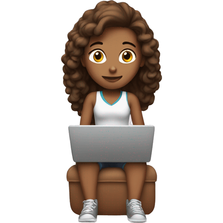 brown air girl sittting with laptop emoji