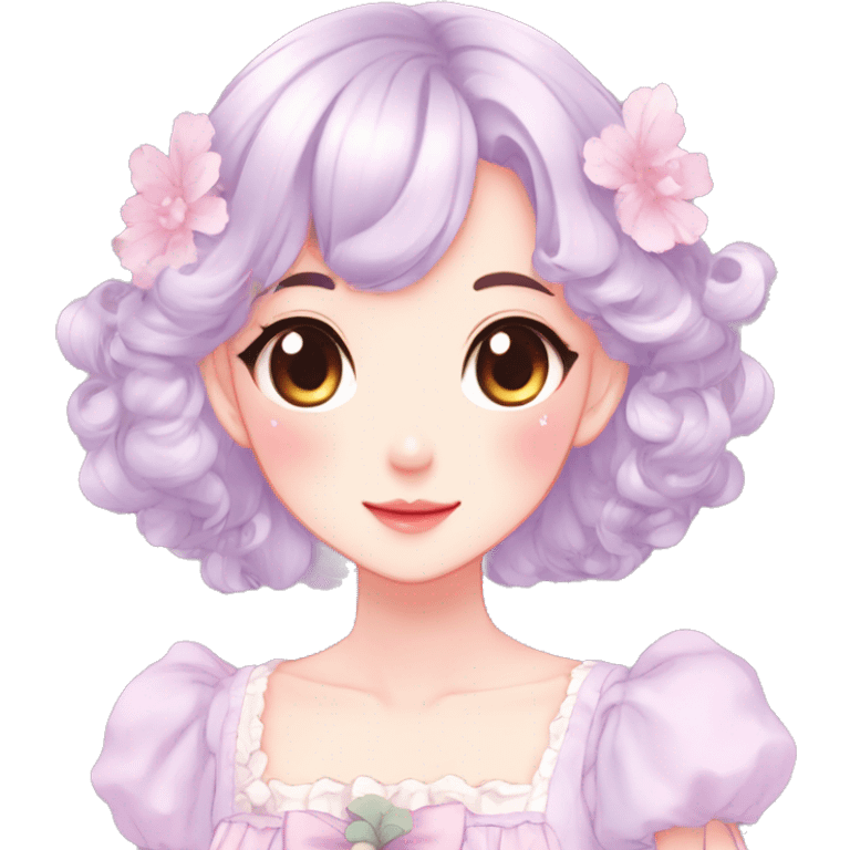 Gorgeous pastel anime style lady with blushing face and a dress cottagecore fairycore  Kawaii anime colorful pearly romantic simplistic aesthetic trending style emoji