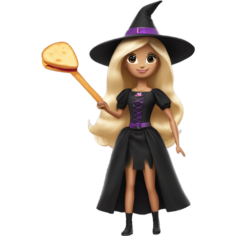 Barbie as a witch holding a grilled cheese sandwich in one hand and a scepter in the other emoji