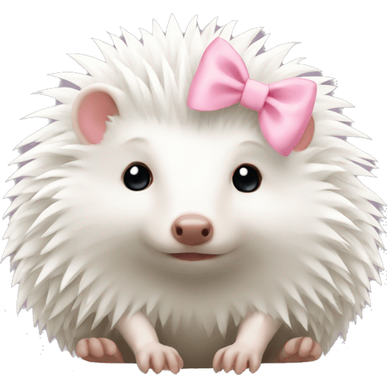 White hedgehog with pastel pink bow emoji