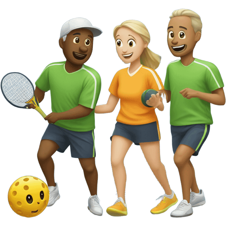 Two couples playing pickleball emoji