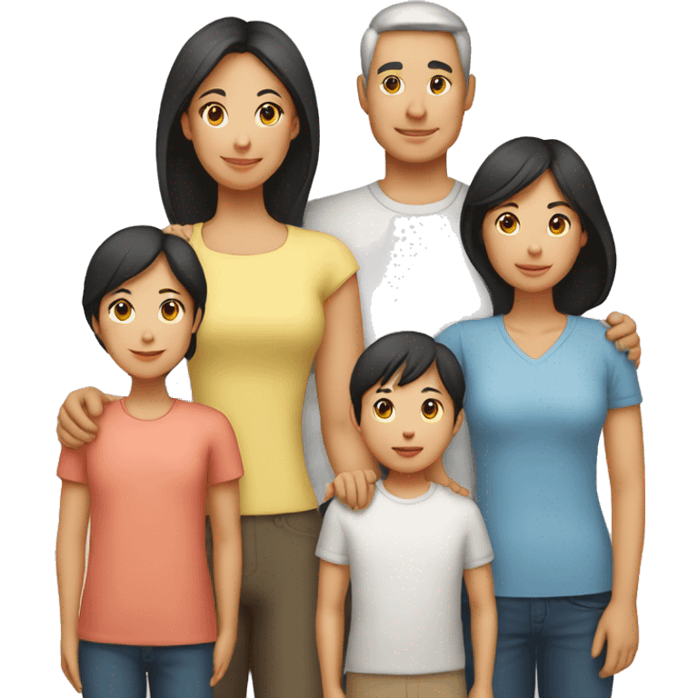 Family. White mother, asian father, 3 daughters, 1 son emoji