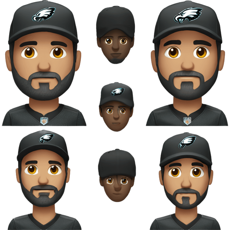 Hispanic man freckles black hair dark grey beard Philly eagles jersey cap and shirt  emoji