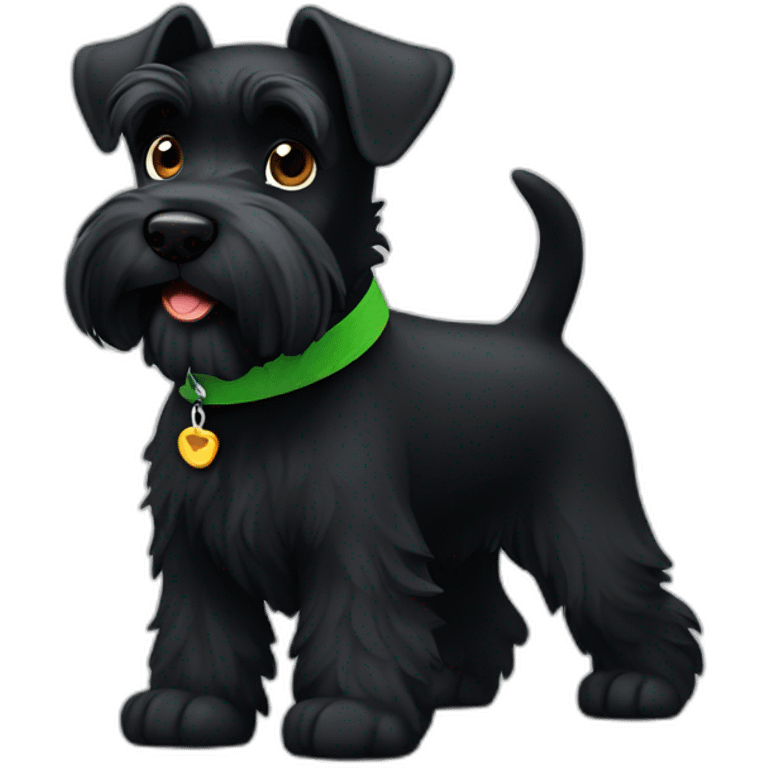 Black Schnauzer with green collar runs emoji