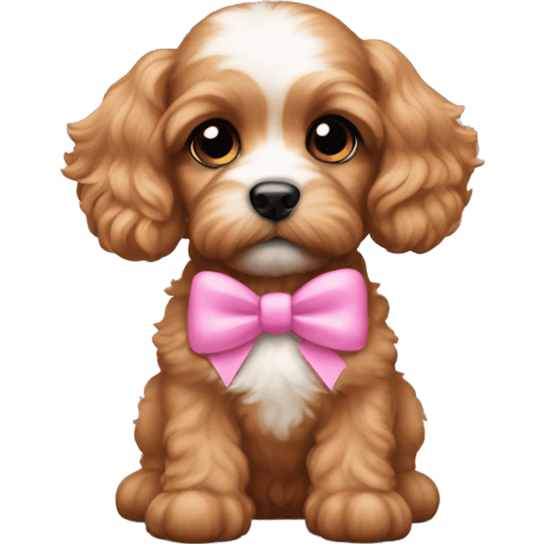 Cavapoo puppy with a pink bow on each ear emoji