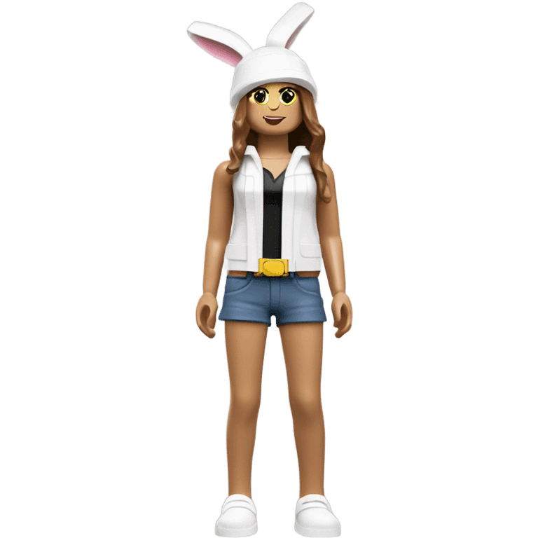 Lego toy whole body with rabbit hat white girl emoji