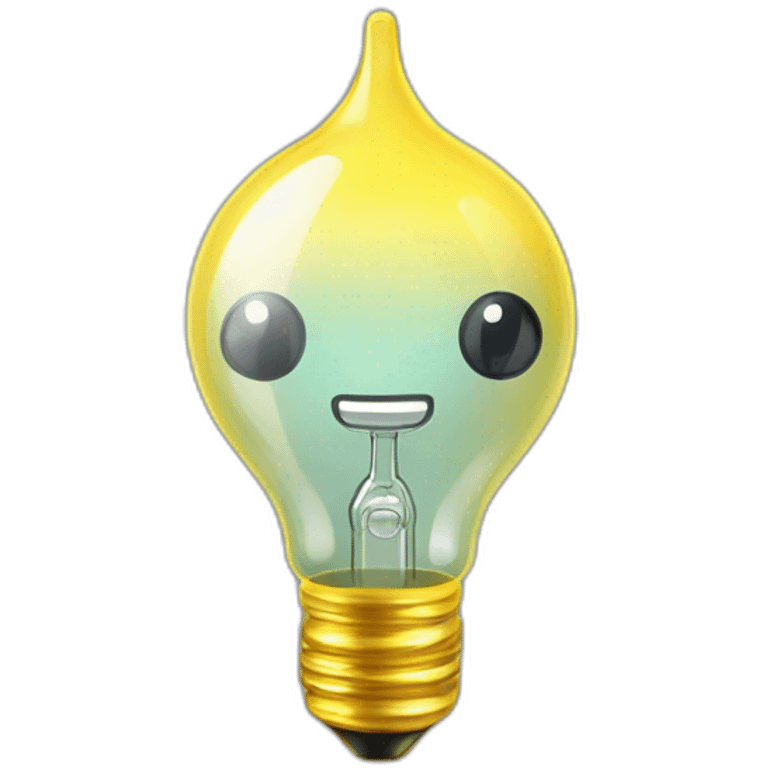 une ampoule jaune avec des yeux kawaii noir emoji