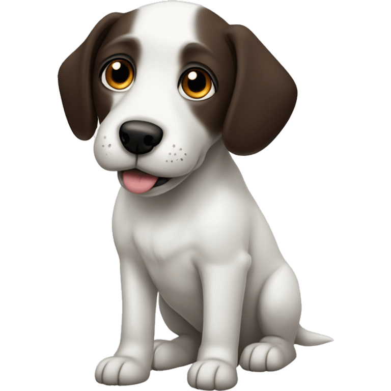 White dog with black nose, dark brown eyes, floppy ears, and faint greyish spots emoji