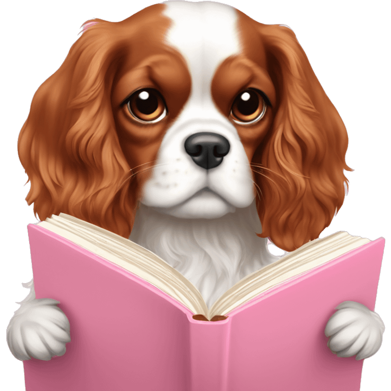 Cavalier King Charles Spaniel reading baby pink book emoji