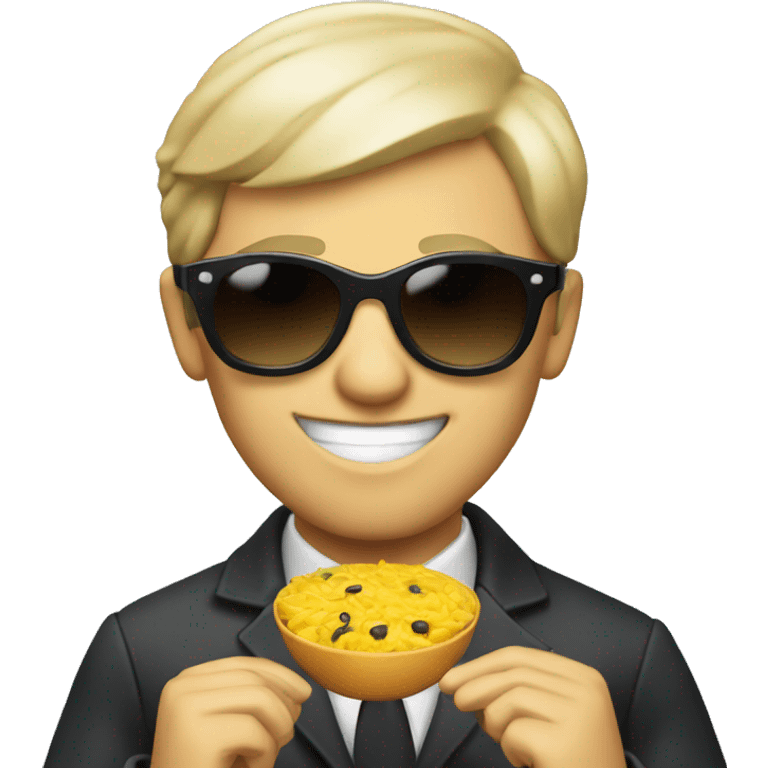 secret agent in sunglasses eating lunch emoji