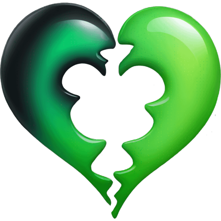 Half black and half Green broken swirl heart emoji