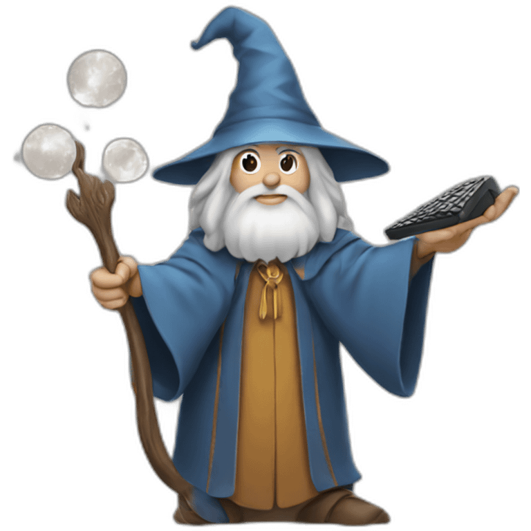 wizard holding keyboard and mouse emoji