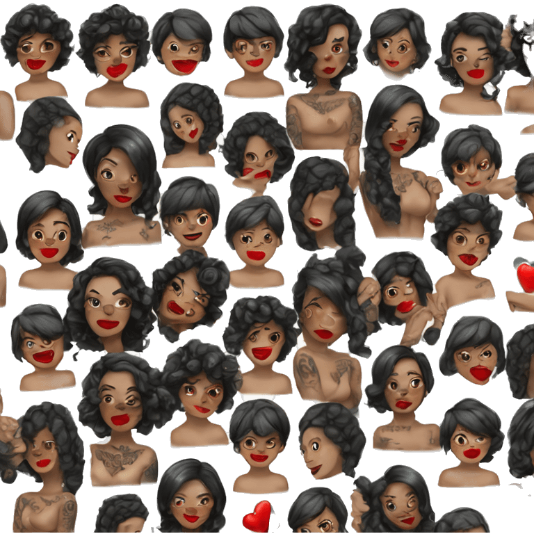 Pale black haired girl with black tattoos on body wearing red lipstick  emoji