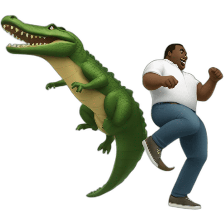 Large black man kicking a crocodile emoji