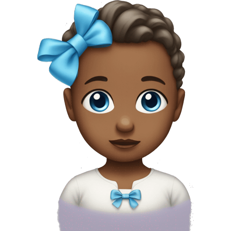 a baby with blue eyes wearing a bow emoji