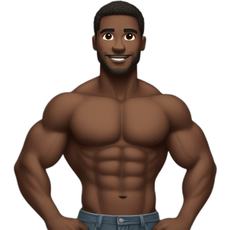 Shirtless muscular black man flexing emoji