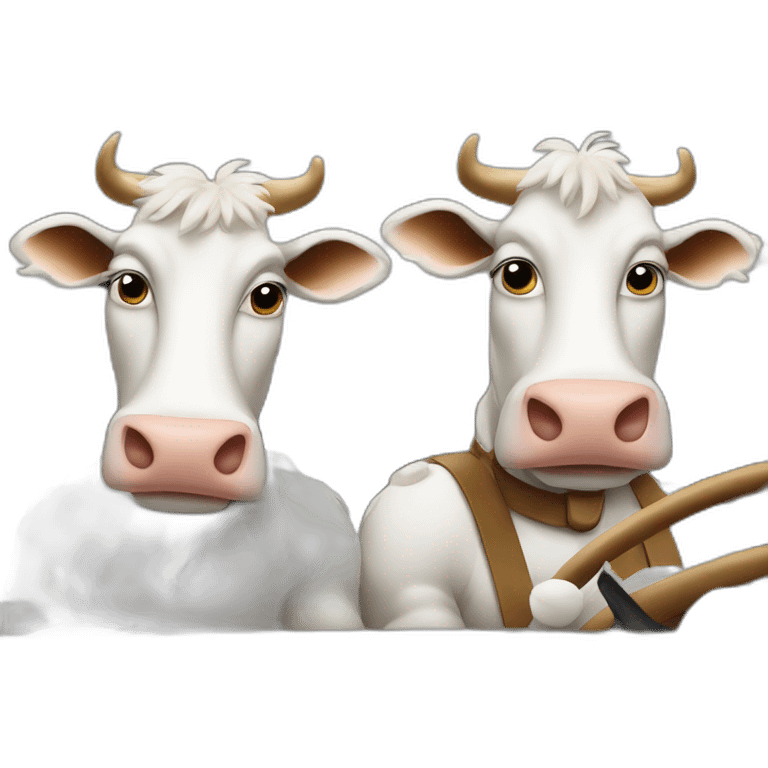 Two cows driving in a car and smoking cigarette emoji