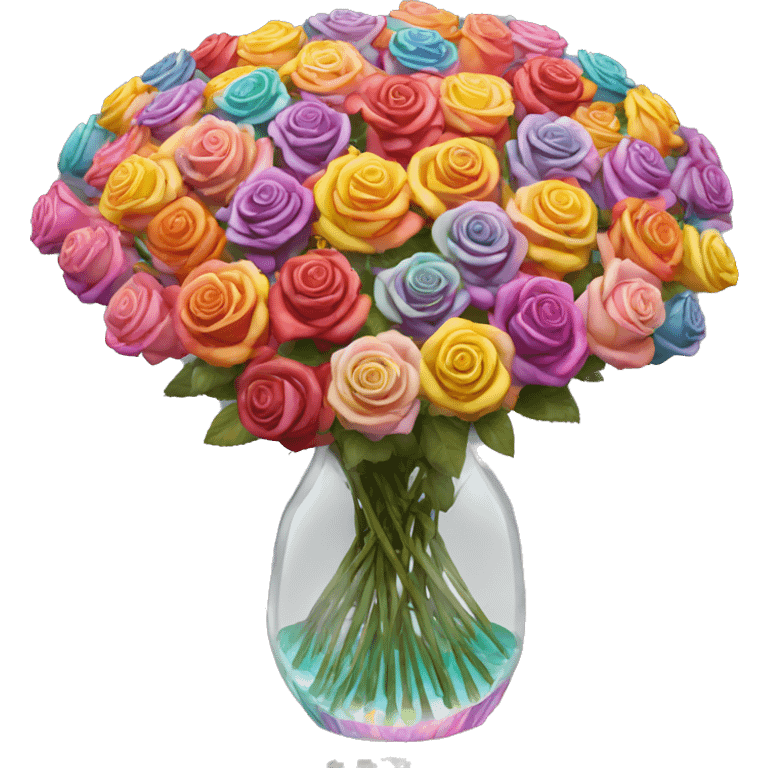 1000 colorful lifelike roses in a clear vase emoji