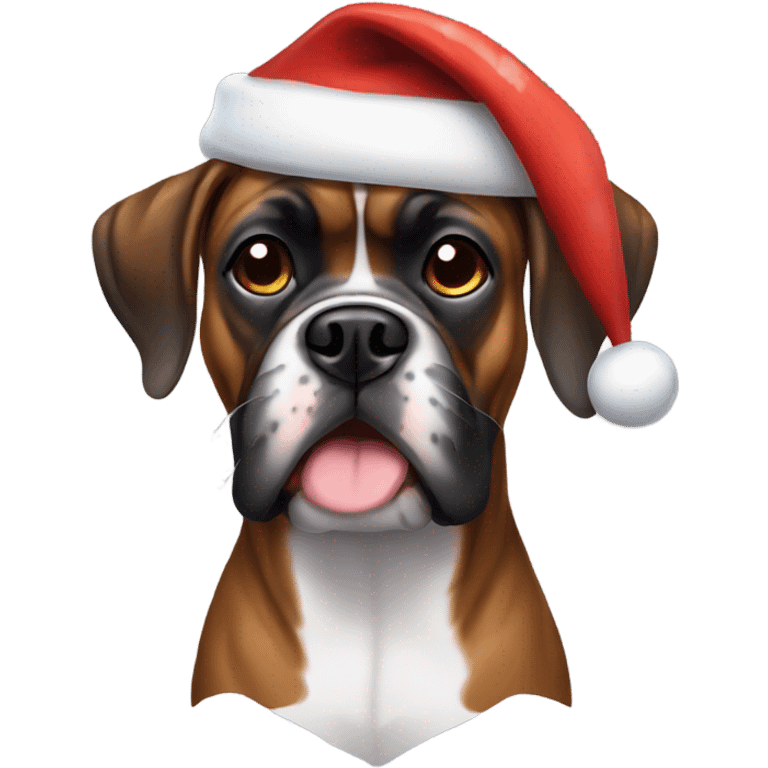 Brindle Boxer dog wearing a Santa hat emoji