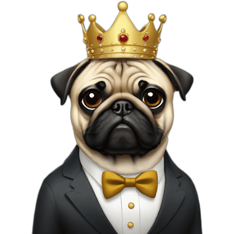 A dog (pug) with a crown in a suit emoji