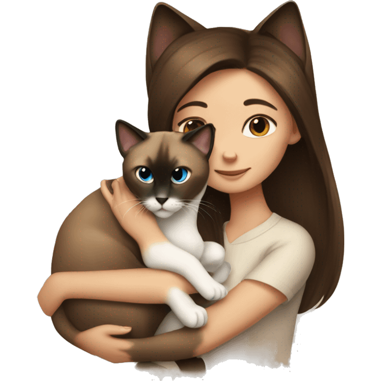 Siamese cat cuddling brown hair girl emoji