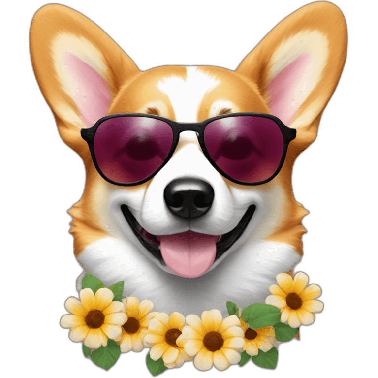 corgi with sunglasses and flower shirt emoji