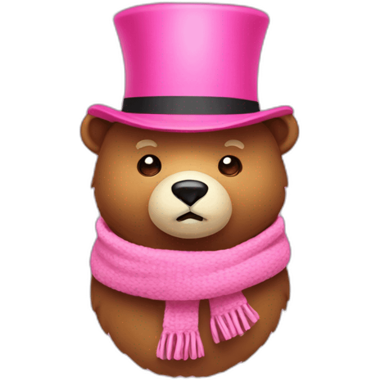 Bear with pink top hat for winter and with scarf also pink emoji