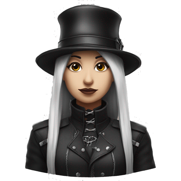 A black leather hat with a gothic and edgy style, featuring two tall emoji