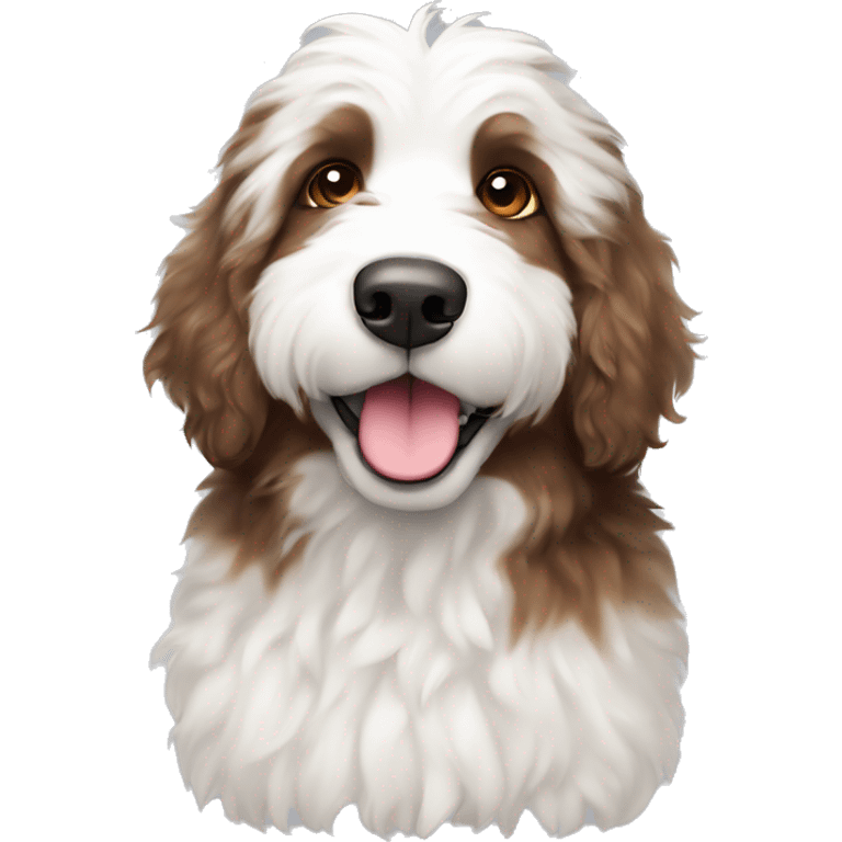 fluffy white bernedoodle with brown spotted eyes  emoji