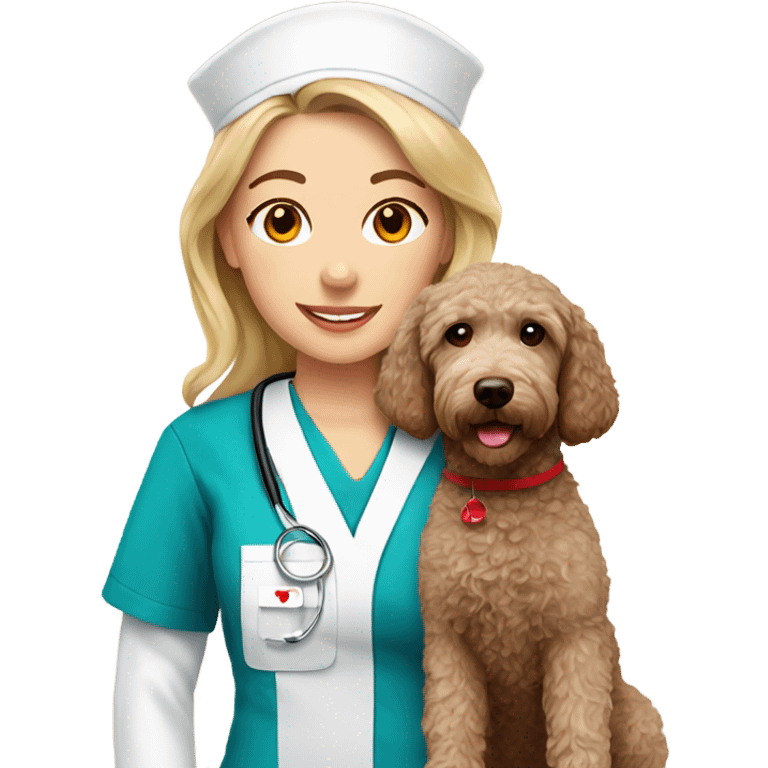 White skin nurse with brown Labradoodle Christmas emoji