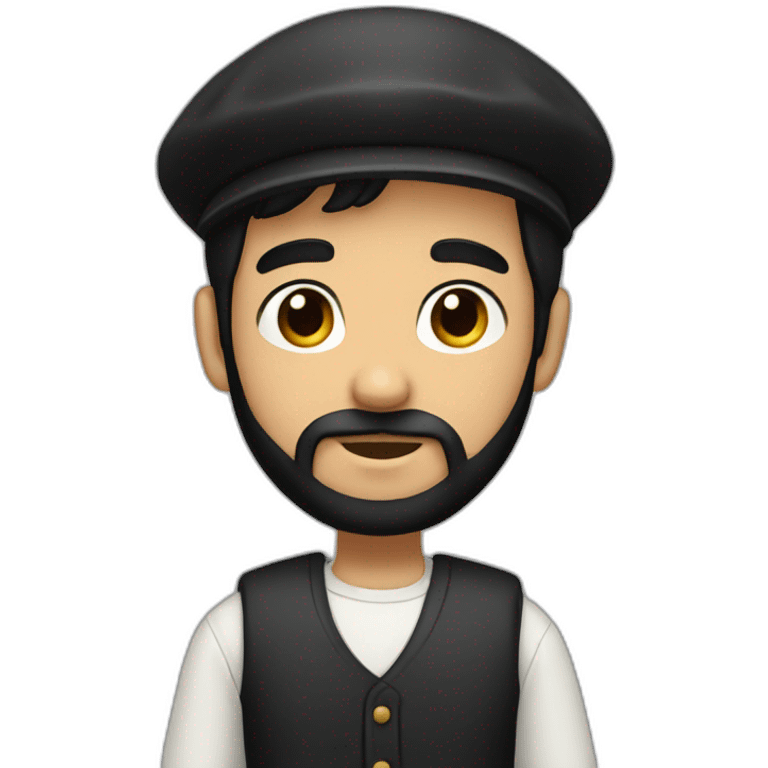 boy with black hair, dark eyes, beard, basque beret emoji