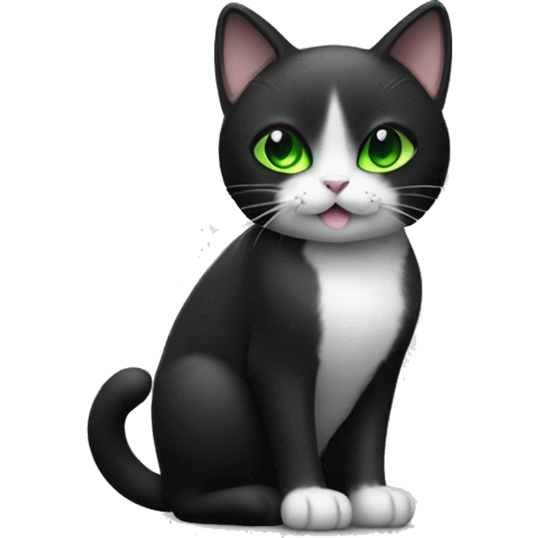 Black and white cat with bright green eyes led down  emoji