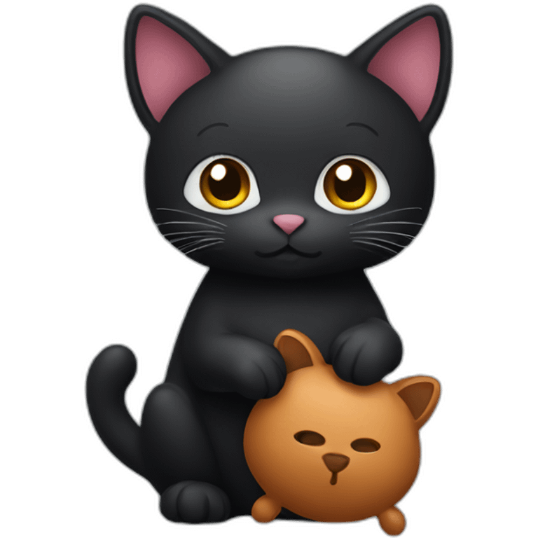 Black cat holding toy beaver emoji