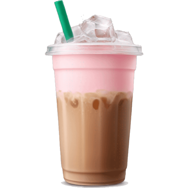 light pink starbucks ice coffee with ice cubes emoji