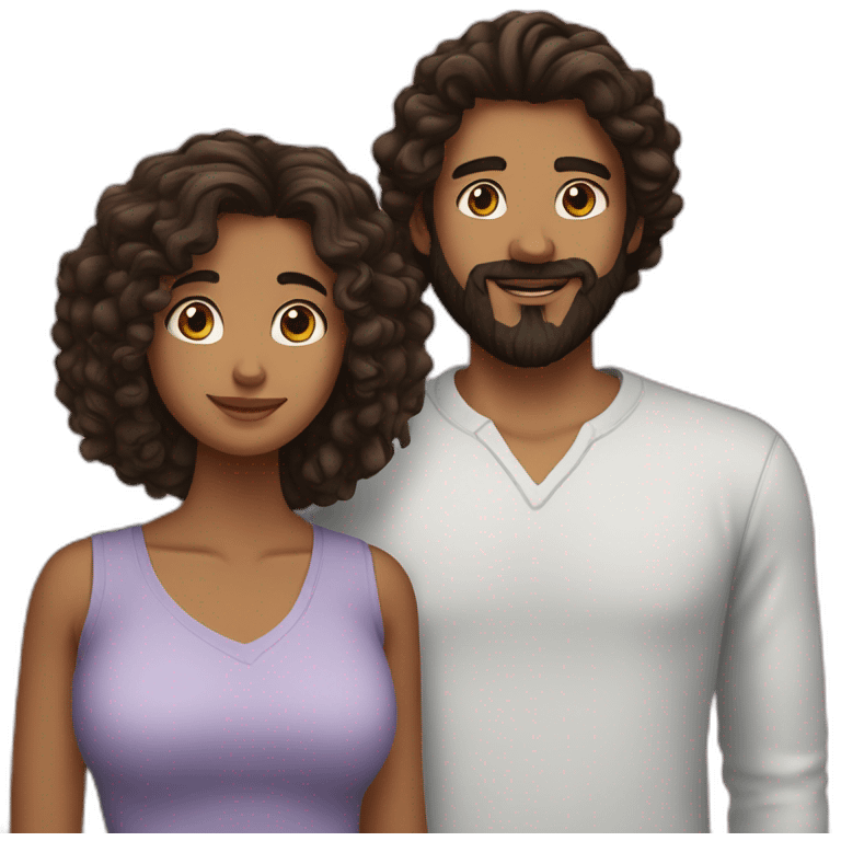 girl with long curly brown hair and her boyfrind with blaack beard emoji