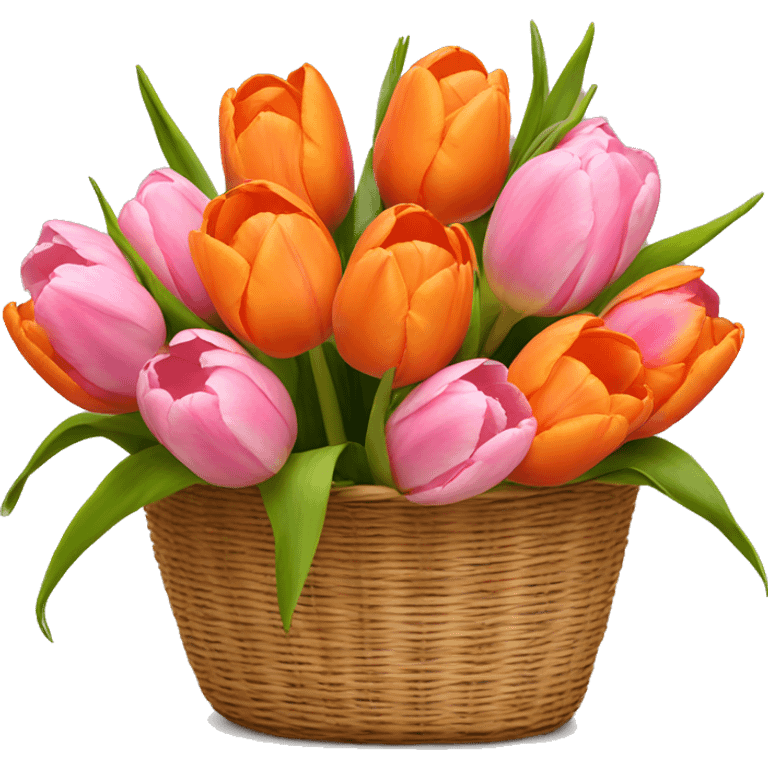 Basket of orange and pink tulips emoji