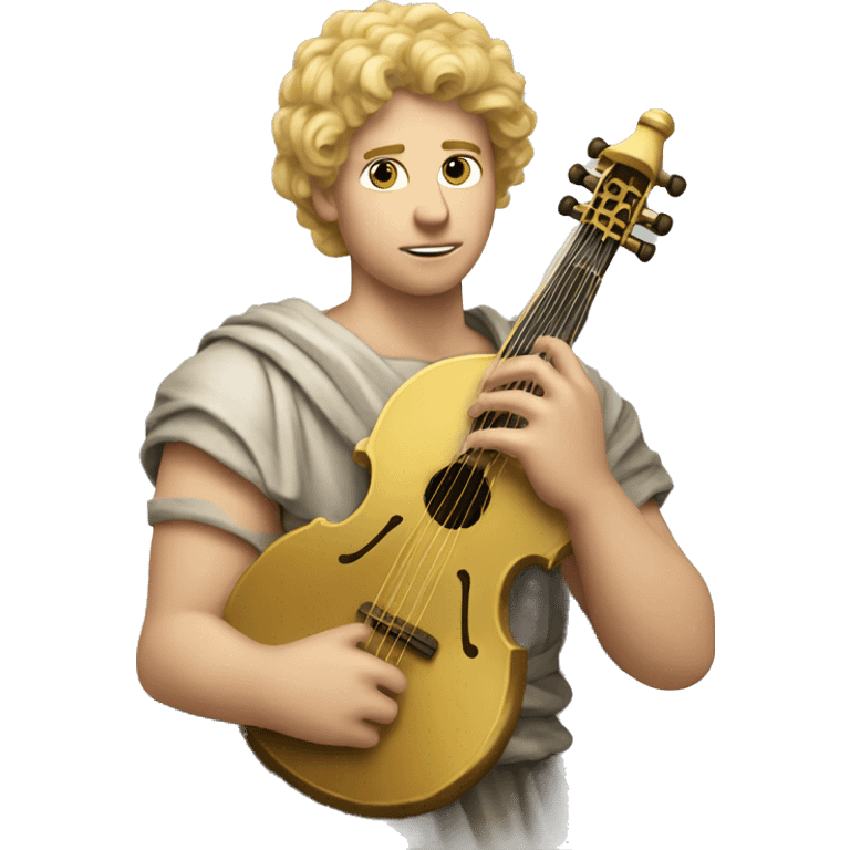 Apollo god. Calm face Holding a lyre with Blonde hair emoji