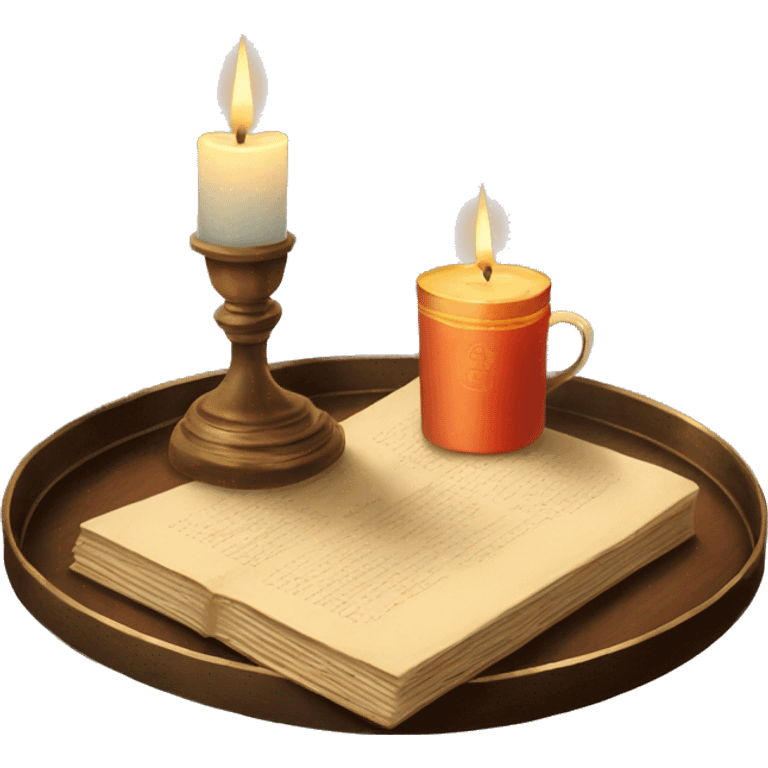 vintage tray with books and candle emoji