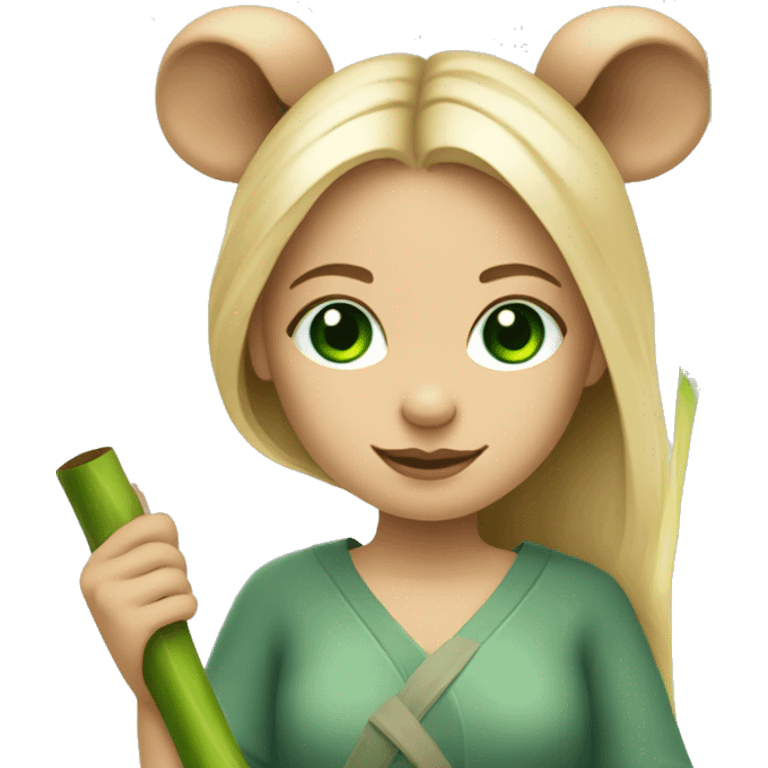 Girl with blonde hair and green eyes and koala ears holding bamboo stick  emoji