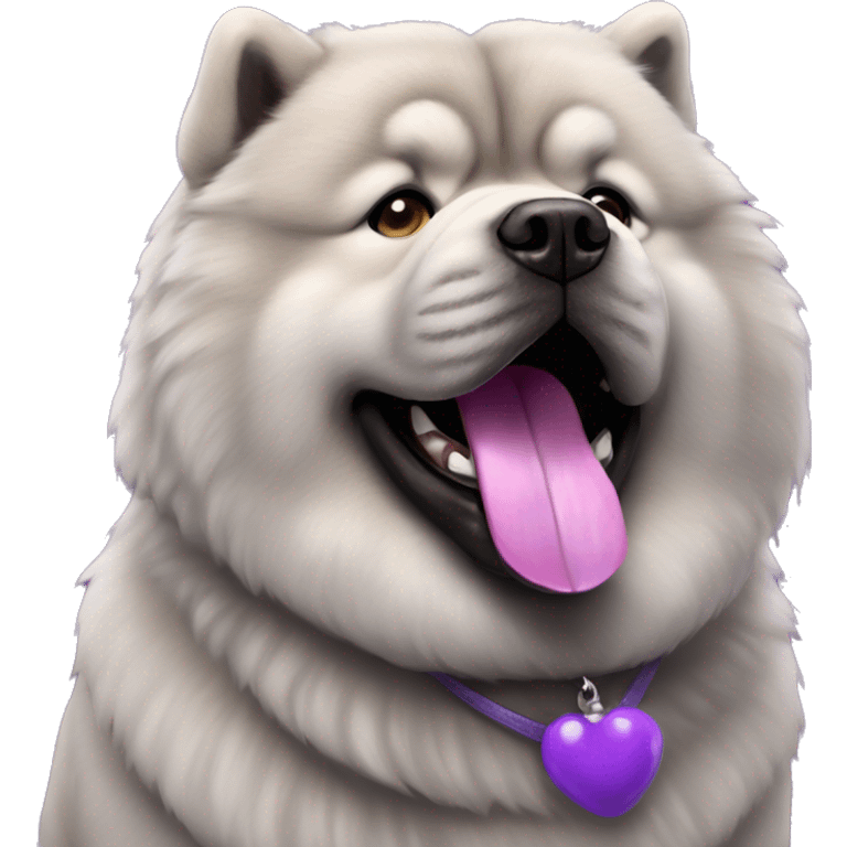 Full body gray Chow chow with purple tongue, photorealistic 4k emoji