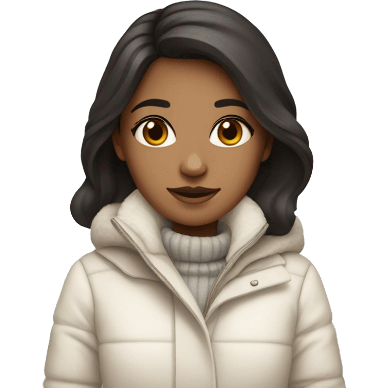 tan girl with dark hair in white winter clothes emoji