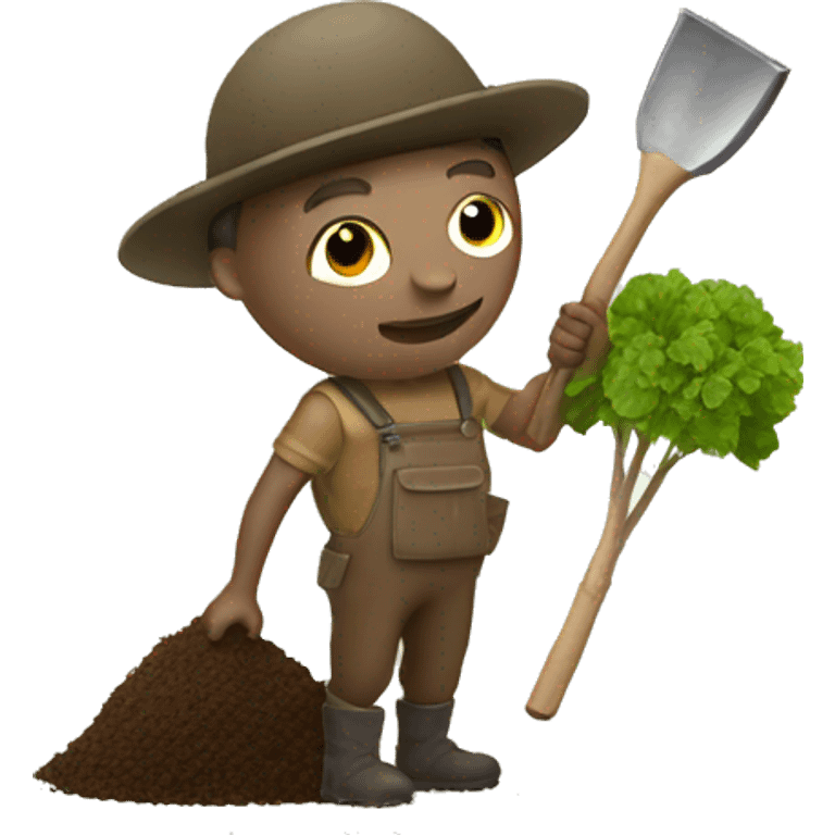 truffle hunter with small gardening shovel and truffle emoji