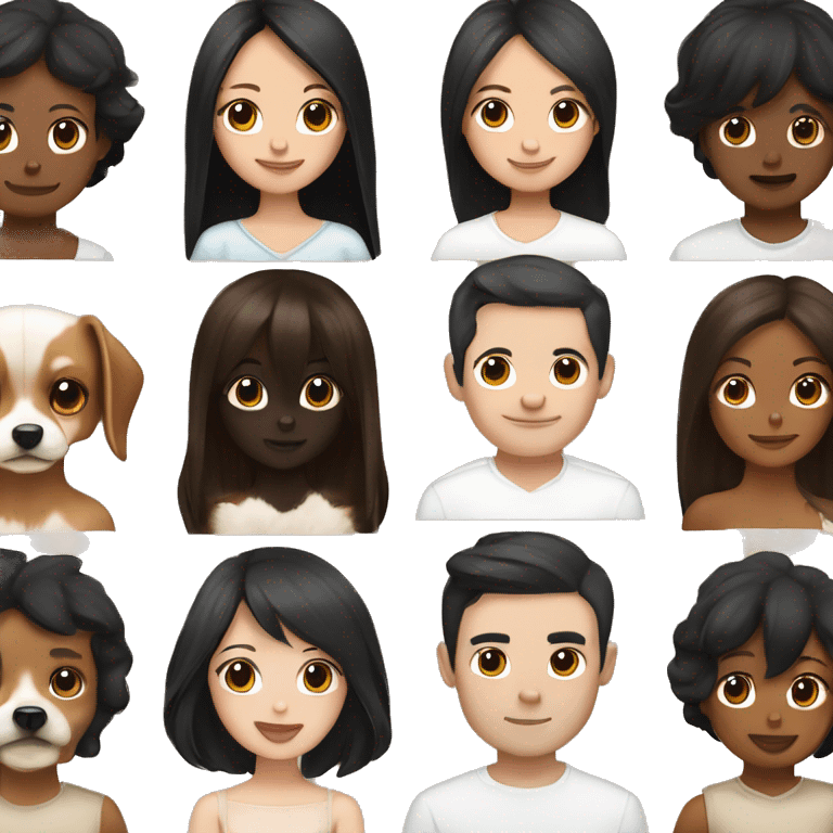 Couple, girl with black hair, Boy with Brown hair, three Long haired Chihuahuas with Creme beige an white fur  emoji