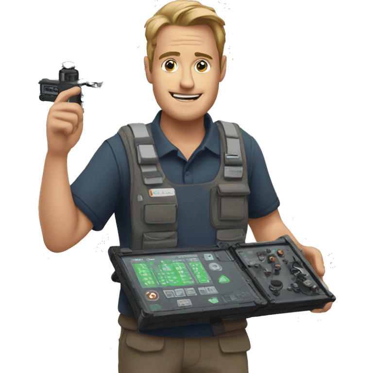  man holding a drone control panel in his hands emoji