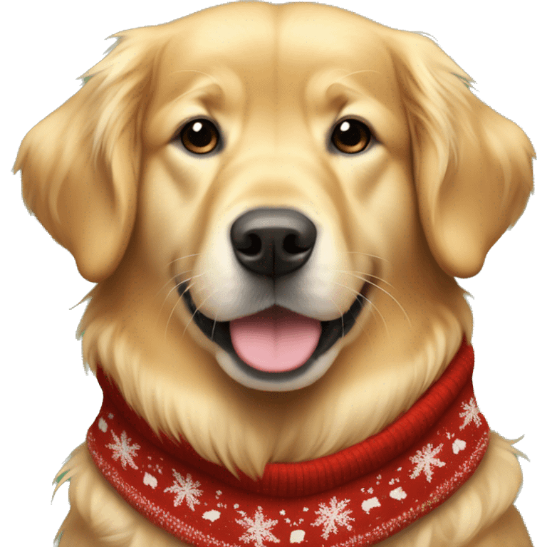 Golden retriever wearing Christmas sweater emoji