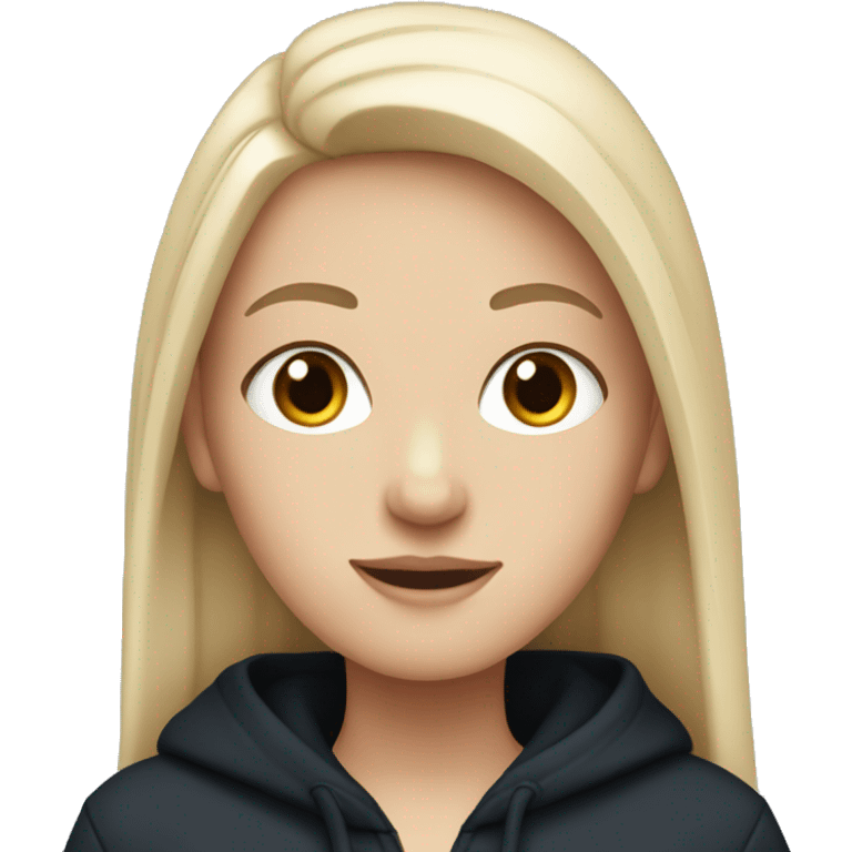 white girl with long straight dark blue hair wearing black hoodie emoji