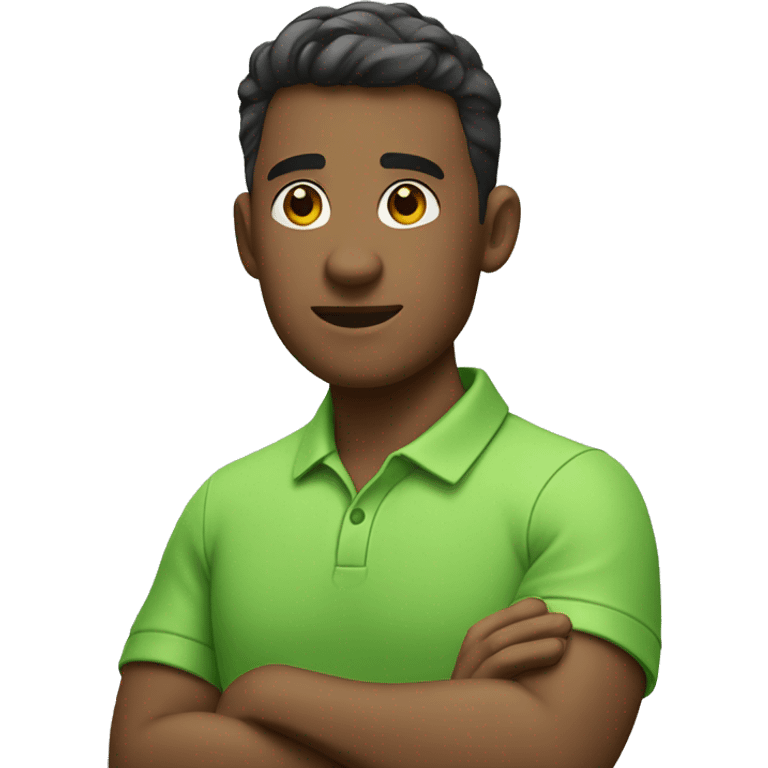 a guy wearing apple green polo shirt while crossing his arm emoji