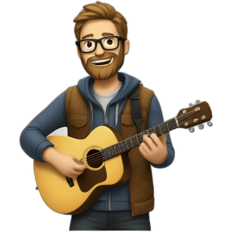 Guy with beard, glasses playing guitar emoji