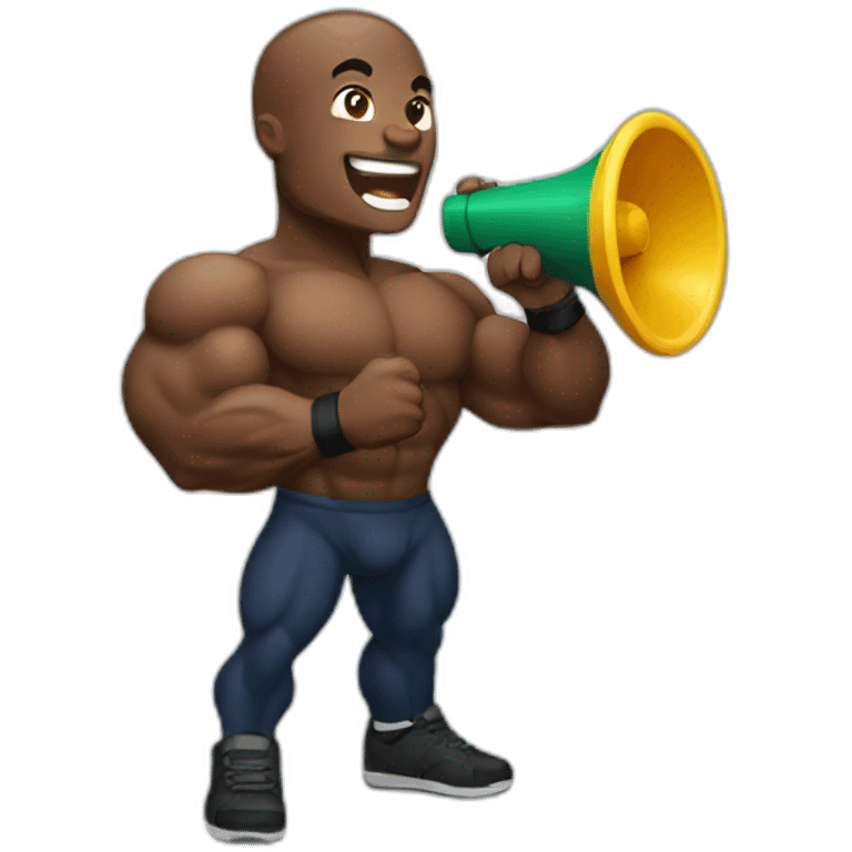 black bodybuilder with megaphone speaking emoji